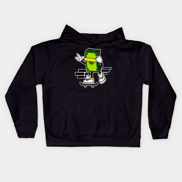 cash skate cartoon Kids Hoodie by Behold Design Supply